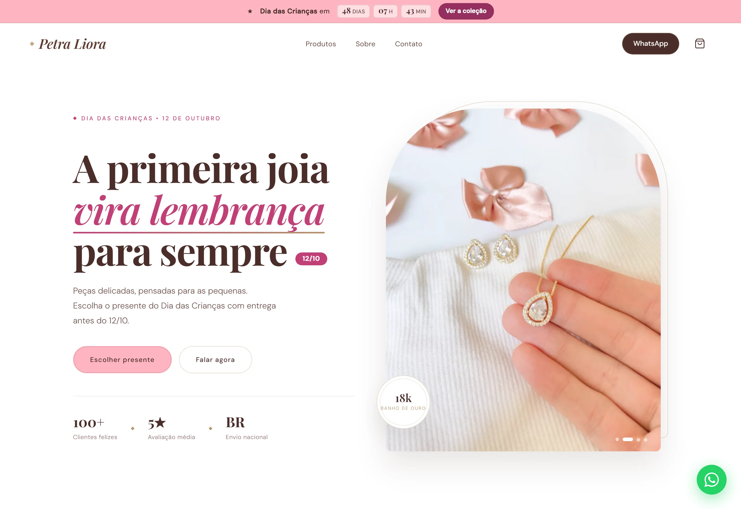 Screenshot da loja de semijoias Petra Liora