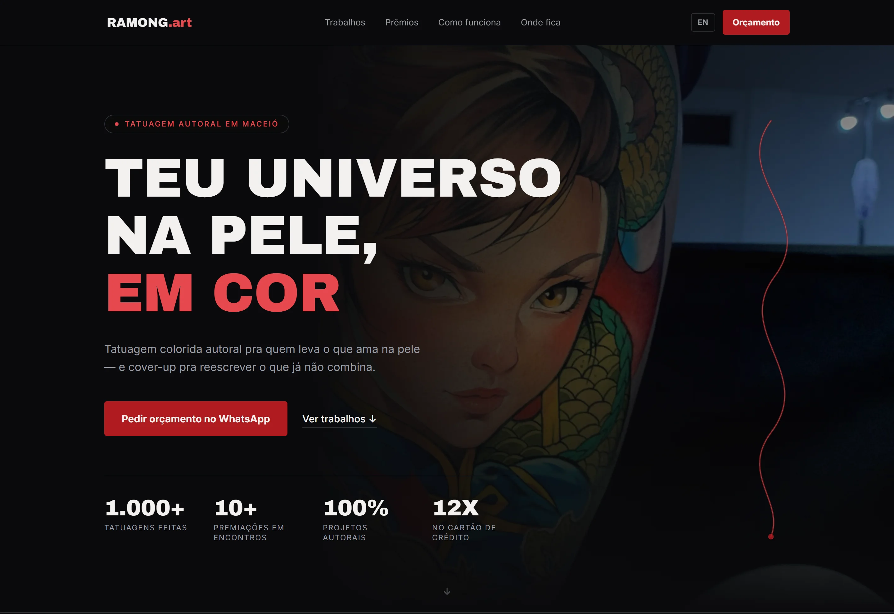 Screenshot da landing page do estúdio de tatuagem Ramong.art